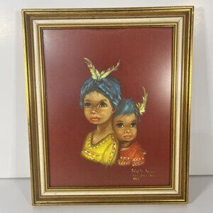 1969 Brigitta Benko Painting Framed Art Print Native American Girls NS Canada